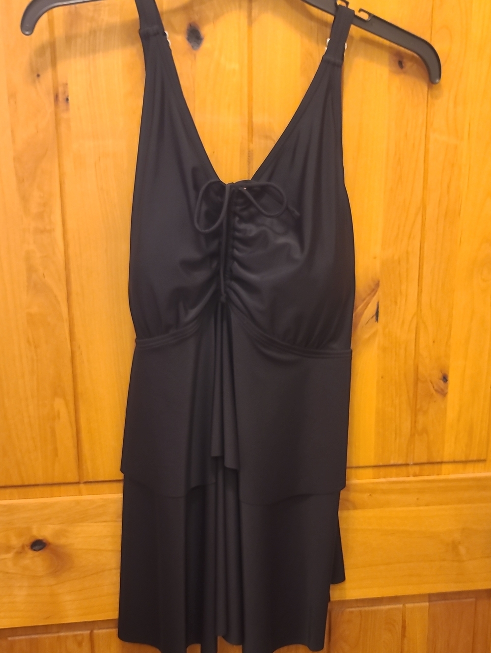 NWT BloomChic Black V-Neck Ruched Swimdress